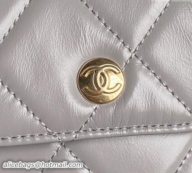 Low Cost Chanel Shiny Calfskin Large Bowling Bag with Pockets AS4933 Light Grey 2024