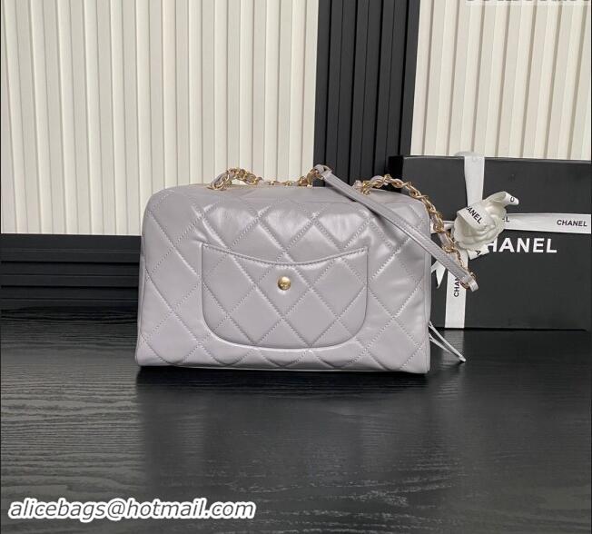 Low Cost Chanel Shiny Calfskin Large Bowling Bag with Pockets AS4933 Light Grey 2024