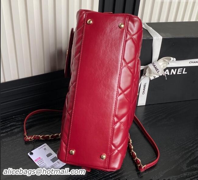 Famous Brand Chanel Shiny Calfskin Large Bowling Bag with Pockets AS4933 Red 2024