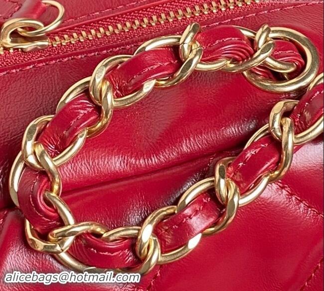 Famous Brand Chanel Shiny Calfskin Large Bowling Bag with Pockets AS4933 Red 2024