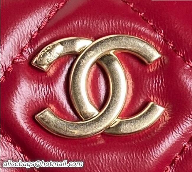 Famous Brand Chanel Shiny Calfskin Large Bowling Bag with Pockets AS4933 Red 2024