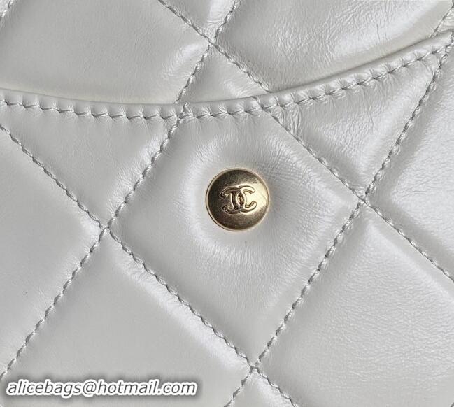 Top Design Chanel Shiny Calfskin Large Bowling Bag with Pockets AS4933 White 2024