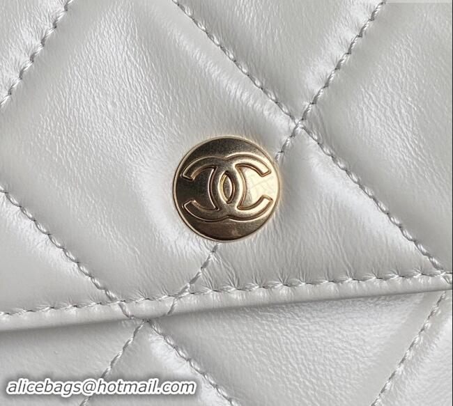 Top Design Chanel Shiny Calfskin Large Bowling Bag with Pockets AS4933 White 2024