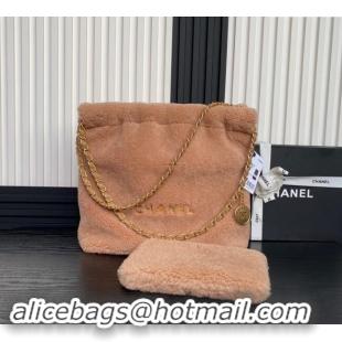 Good Quality Chanel 22 Shearling Small Shopping Bag AS3260 Light Brown 2024