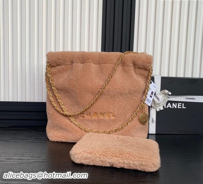 Good Quality Chanel 22 Shearling Small Shopping Bag AS3260 Light Brown 2024