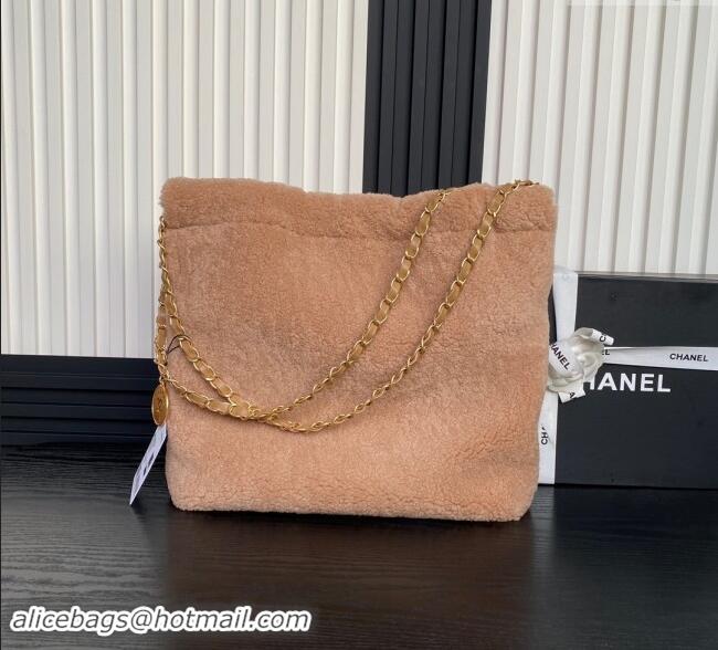 Good Quality Chanel 22 Shearling Small Shopping Bag AS3260 Light Brown 2024