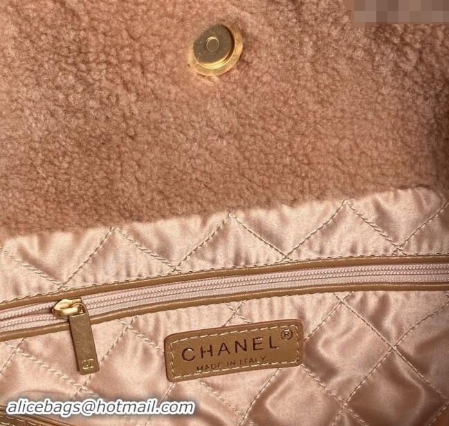 Good Quality Chanel 22 Shearling Small Shopping Bag AS3260 Light Brown 2024