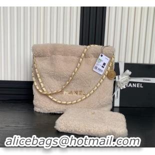 Big Discount Chanel 22 Shearling Small Shopping Bag AS3260 Pale Pink 2024