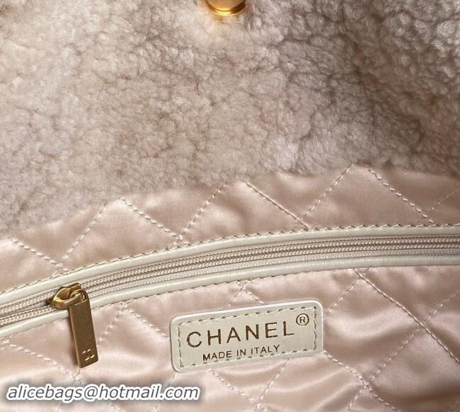 Big Discount Chanel 22 Shearling Small Shopping Bag AS3260 Pale Pink 2024