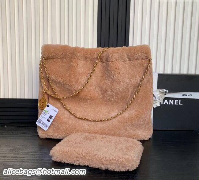 Top Grade Chanel 22 Shearling Shopping Bag AS3261 Light Brown 2024