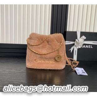 Top Design Chanel Shearling 22 Mini Shopping bag AS3980 Light Brown 2024