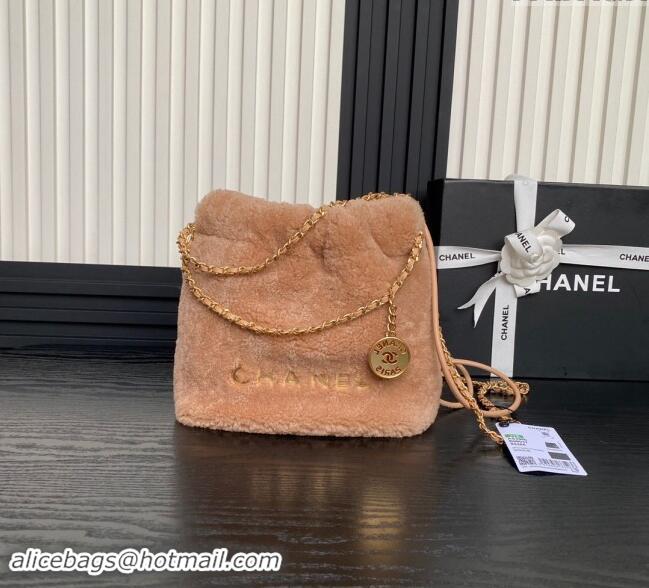 Top Design Chanel Shearling 22 Mini Shopping bag AS3980 Light Brown 2024