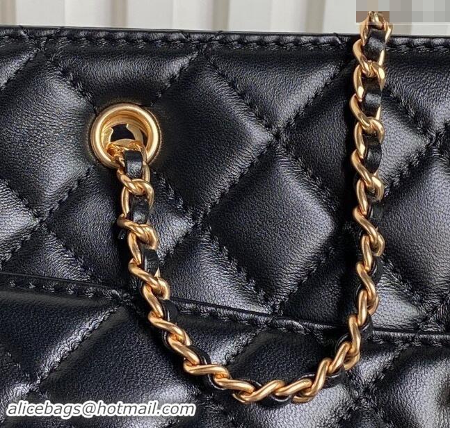 Top Grade Chanel Shiny Lambskin Small Shopping Bag AS5192 Black 2024