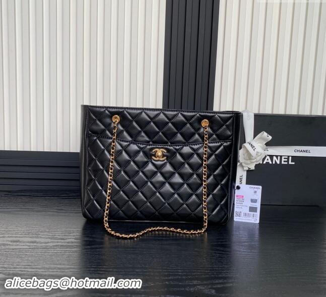 Top Grade Chanel Shiny Lambskin Small Shopping Bag AS5192 Black 2024