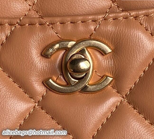 Good Product Chanel Shiny Lambskin Small Shopping Bag AS5192 Camel Brown 2024