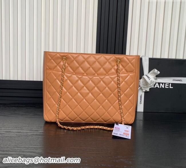 Good Product Chanel Shiny Lambskin Small Shopping Bag AS5192 Camel Brown 2024