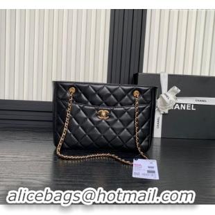 Top Grade Chanel Shiny Lambskin Small Shopping Bag AS5215 Black 2024