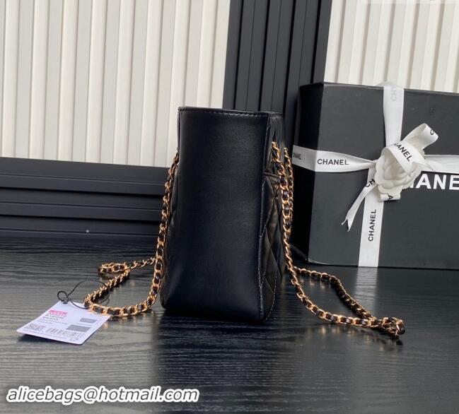 Top Grade Chanel Shiny Lambskin Small Shopping Bag AS5215 Black 2024