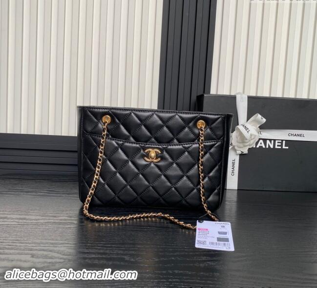 Top Grade Chanel Shiny Lambskin Small Shopping Bag AS5215 Black 2024