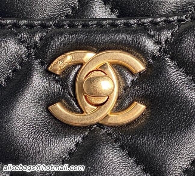 Top Grade Chanel Shiny Lambskin Small Shopping Bag AS5215 Black 2024