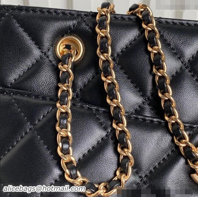 Top Grade Chanel Shiny Lambskin Small Shopping Bag AS5215 Black 2024