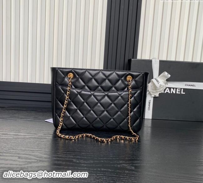 Top Grade Chanel Shiny Lambskin Small Shopping Bag AS5215 Black 2024