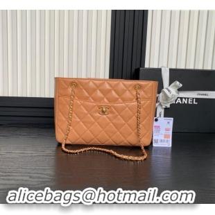 Cheapest Chanel Shiny Lambskin Small Shopping Bag AS5215 Camel Brown 2024