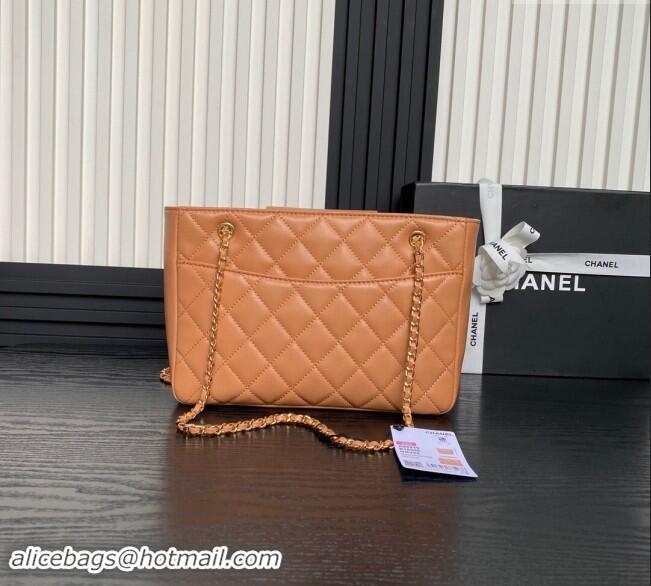 Cheapest Chanel Shiny Lambskin Small Shopping Bag AS5215 Camel Brown 2024