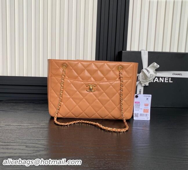 Cheapest Chanel Shiny Lambskin Small Shopping Bag AS5215 Camel Brown 2024