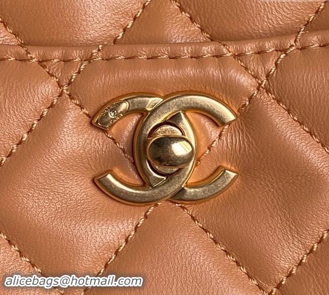 Cheapest Chanel Shiny Lambskin Small Shopping Bag AS5215 Camel Brown 2024