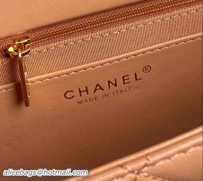 Cheapest Chanel Shiny Lambskin Small Shopping Bag AS5215 Camel Brown 2024