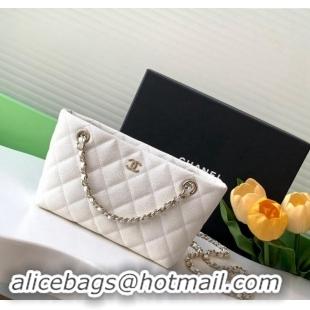 Super Quality Chanel Grained Shiny Calfskin Classic Clutch with Chain AP4423 White 2024