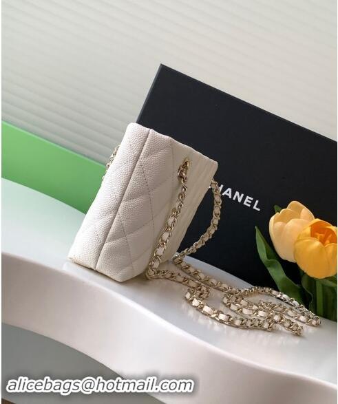 Super Quality Chanel Grained Shiny Calfskin Classic Clutch with Chain AP4423 White 2024