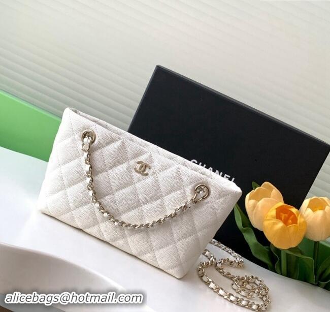 Super Quality Chanel Grained Shiny Calfskin Classic Clutch with Chain AP4423 White 2024