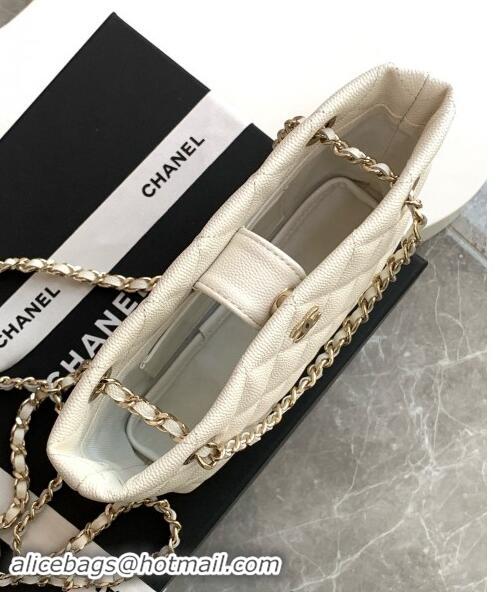 Super Quality Chanel Grained Shiny Calfskin Classic Clutch with Chain AP4423 White 2024