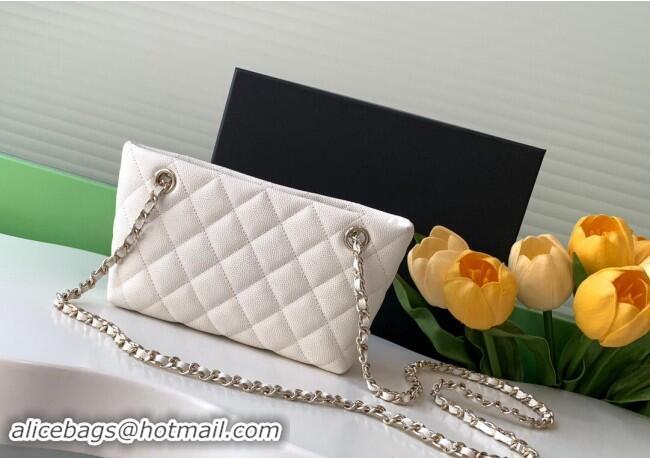 Super Quality Chanel Grained Shiny Calfskin Classic Clutch with Chain AP4423 White 2024