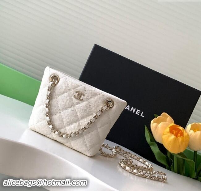 Inexpensive Chanel Grained Shiny Calfskin Classic Clutch with Chain AP4422 White 2024