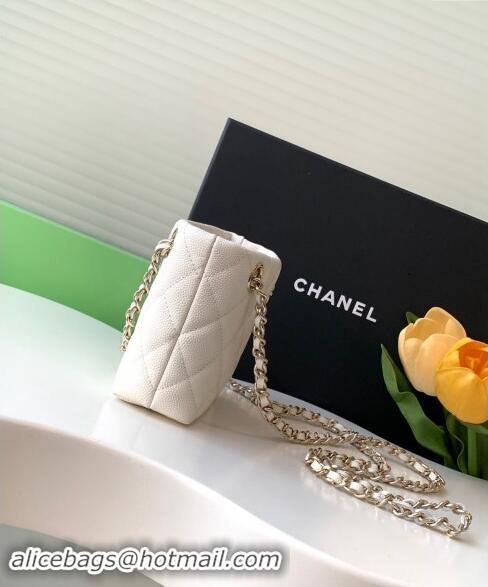 Inexpensive Chanel Grained Shiny Calfskin Classic Clutch with Chain AP4422 White 2024