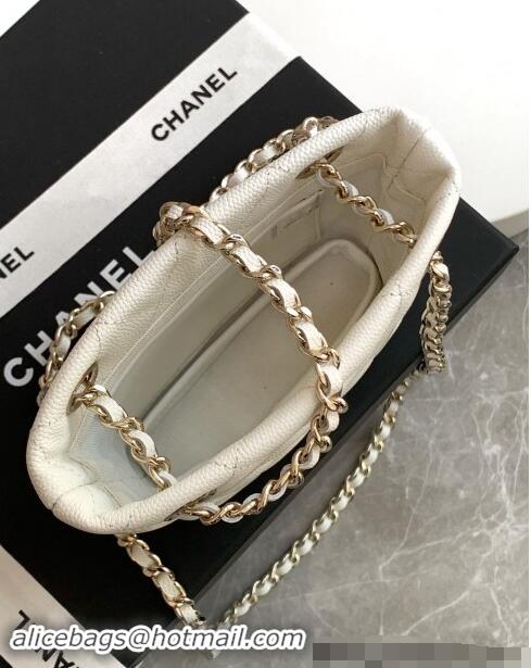 Inexpensive Chanel Grained Shiny Calfskin Classic Clutch with Chain AP4422 White 2024