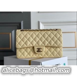 Best Quality Chanel Quilted Grained Calfskin Classic Medium Flap bag A01112 Light Yellow 2024