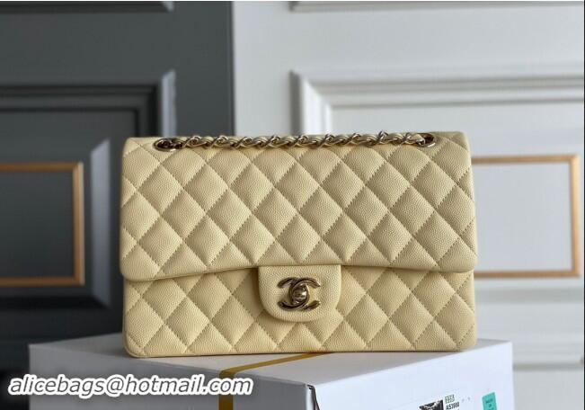 Best Quality Chanel Quilted Grained Calfskin Classic Medium Flap bag A01112 Light Yellow 2024