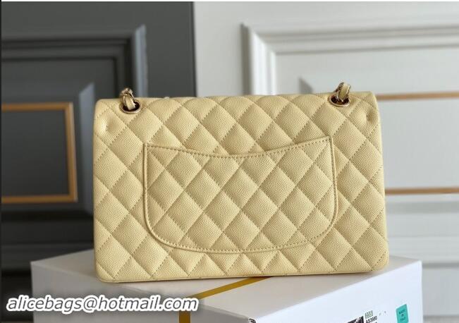 Best Quality Chanel Quilted Grained Calfskin Classic Medium Flap bag A01112 Light Yellow 2024