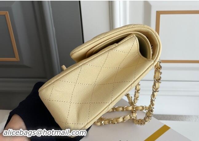 Best Quality Chanel Quilted Grained Calfskin Classic Medium Flap bag A01112 Light Yellow 2024