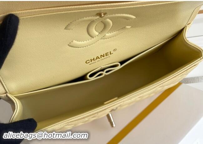 Best Quality Chanel Quilted Grained Calfskin Classic Medium Flap bag A01112 Light Yellow 2024