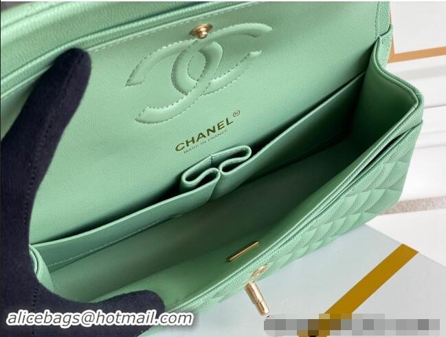 Most Popular Chanel Quilted Grained Calfskin Classic Medium Flap bag A01112 Light Green 2024