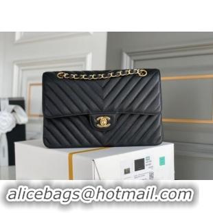 Good Taste Chanel Chevron Grained Calfskin Classic Medium Flap bag A01112 Black/Gold 2024