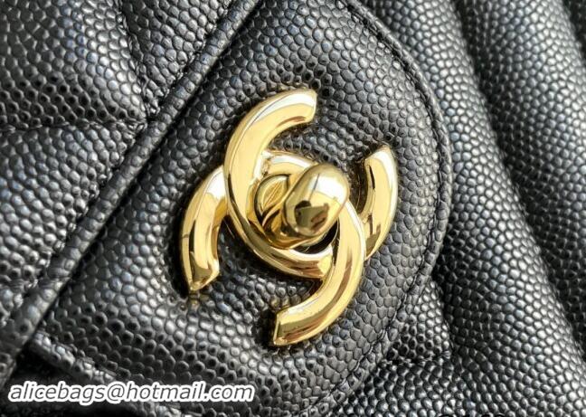 Good Taste Chanel Chevron Grained Calfskin Classic Medium Flap bag A01112 Black/Gold 2024