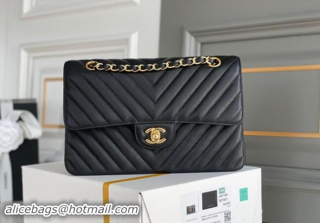 Good Taste Chanel Chevron Grained Calfskin Classic Medium Flap bag A01112 Black/Gold 2024