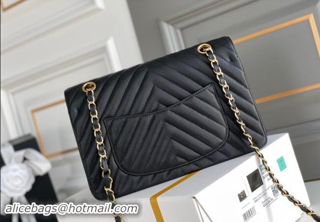 Good Taste Chanel Chevron Grained Calfskin Classic Medium Flap bag A01112 Black/Gold 2024