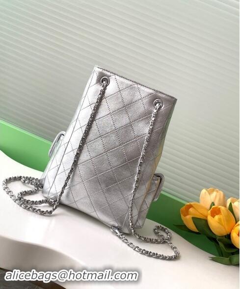 Famous Brand Chanel Metallic Lambskin Backpack bag AS5310 Silver 2024